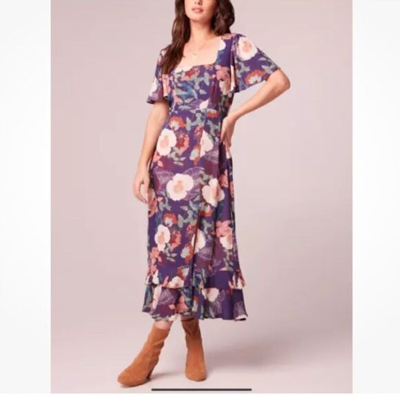 New NWT Band Of The Free Thea Floral Midi Boho Dress Purple Ivory Women’s Medium - Picture 13 of 14